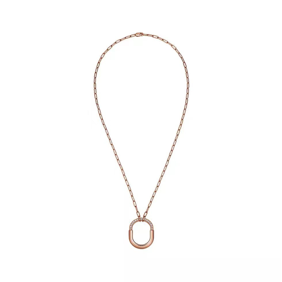 Tiffany Style Lock Cubic Zirconia 18K Gold-Plated Necklace
