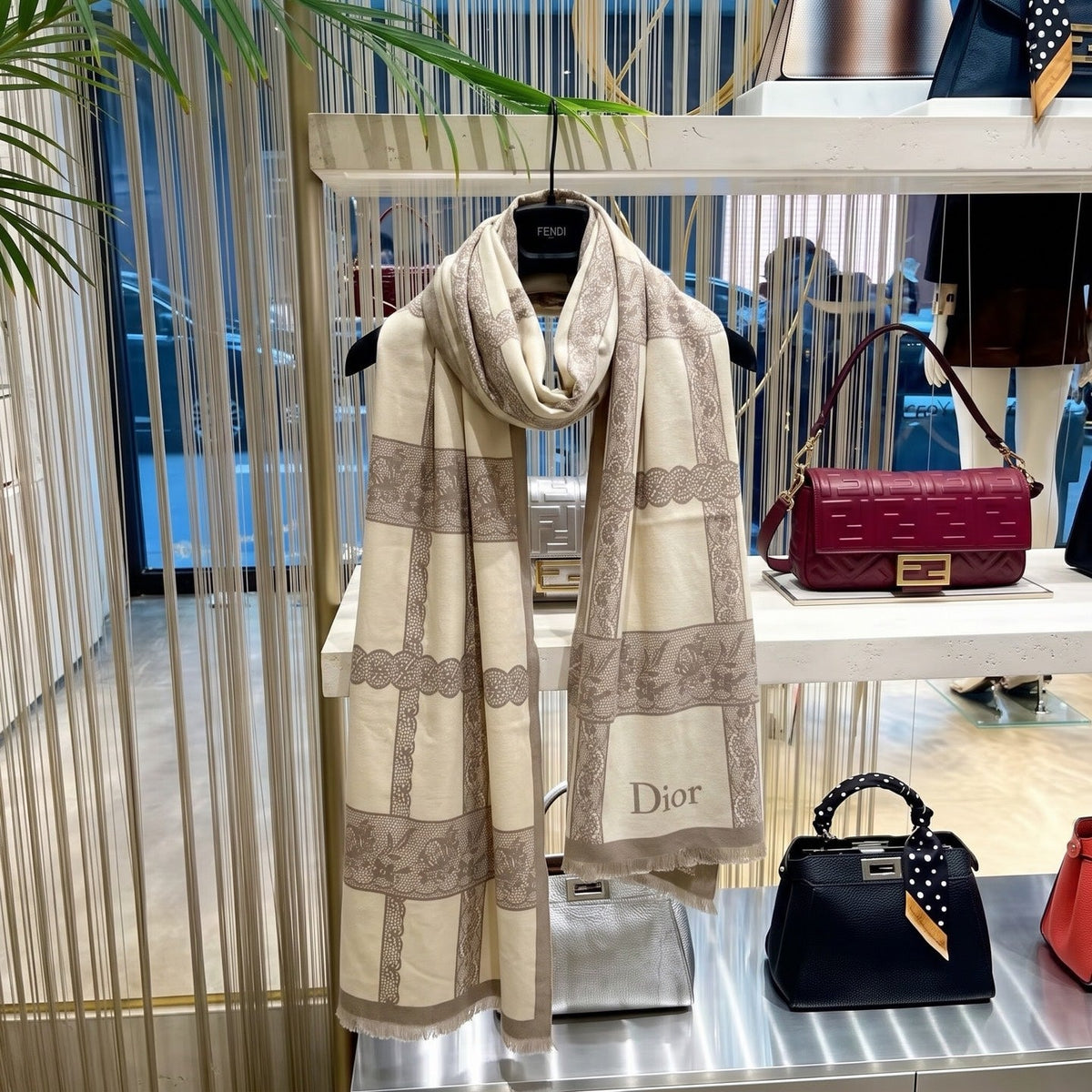 Dior Style Toile Fringe Scarf