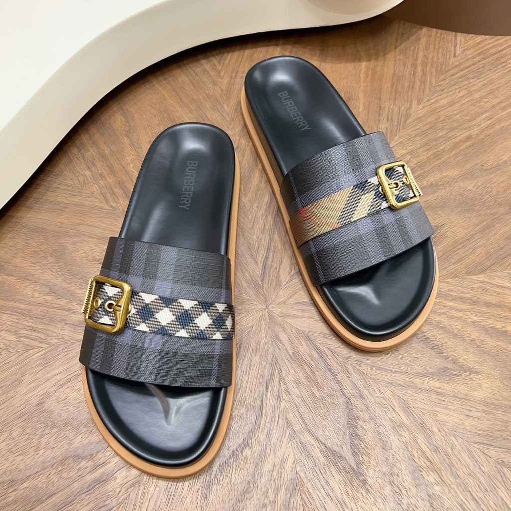 Burberry Check Buckle Slide Sandals
